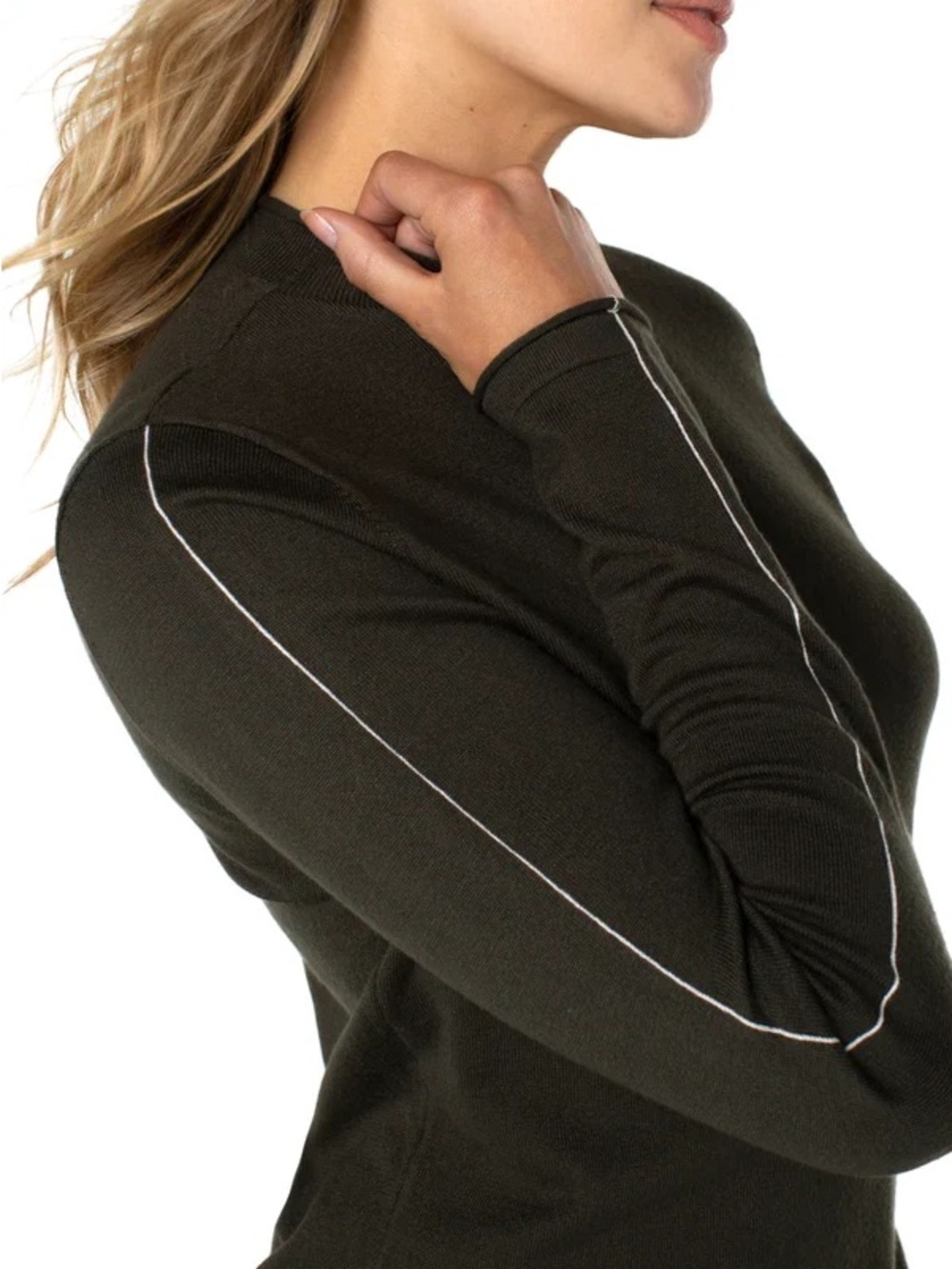 Liverpool Mock Neck Rolled Hem Long Sleeve Sweater